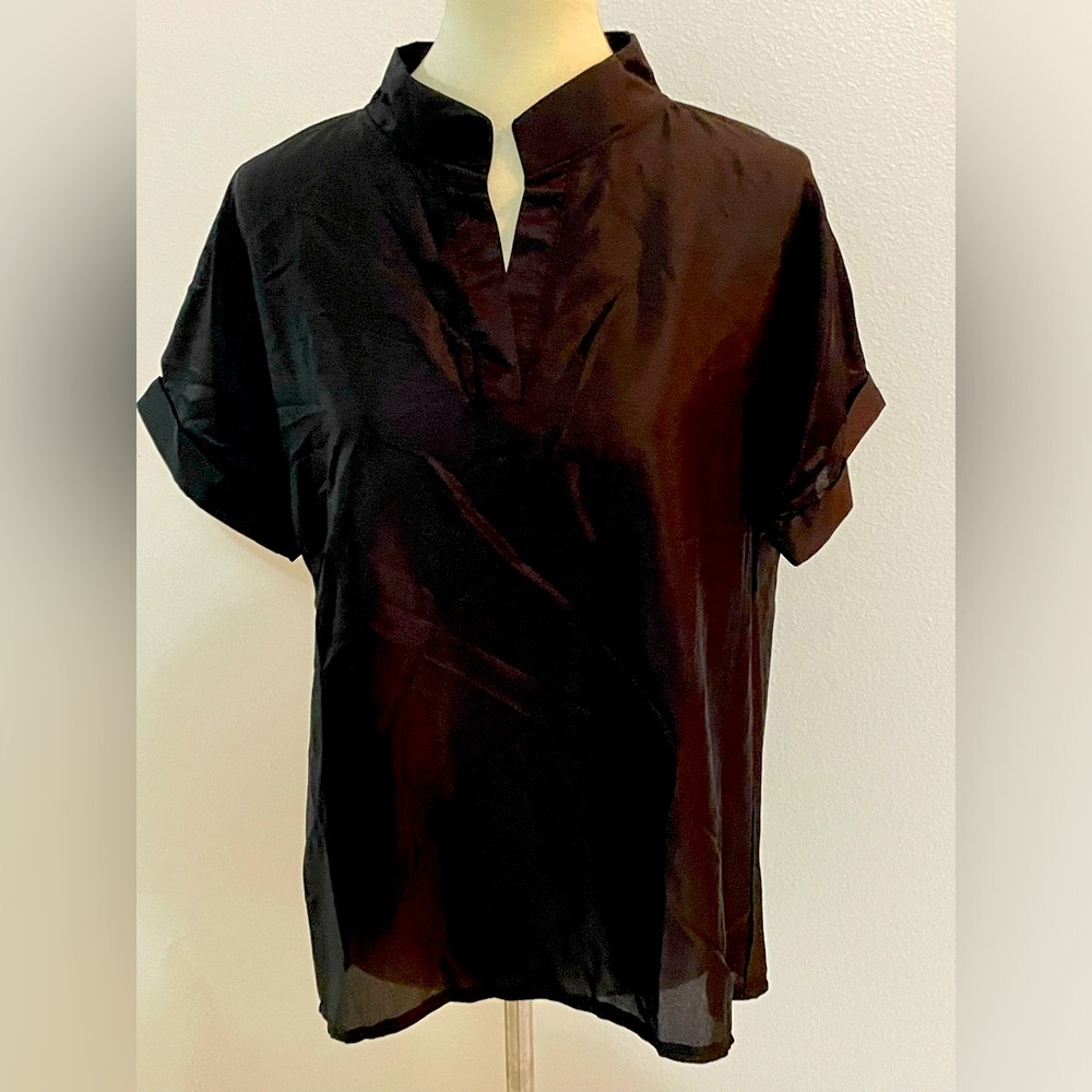 Black Shiny Blouse by Vicaho,‎ Somewhat Sheer, XXL
